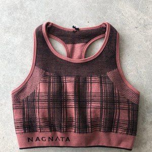 NAGNATA Blush Black Checked wool-blend racer-back bra top XS/S NWT